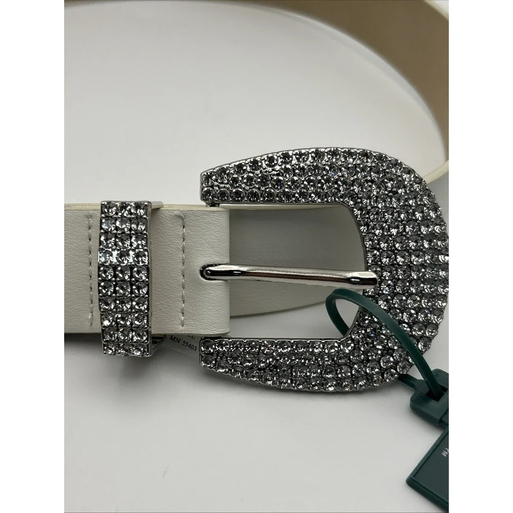 Wild Fable White Rhinestone Western Belt‎ Small S Sparkle Buckle Y2K Bling NWT